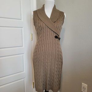 Calvin Klein Shawl Collar Cable Knit Sleeveless Sweater Dress, Size Medium